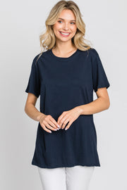 Navy Oversized Short Sleeve Top