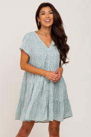 Sage Animal Print Button Down Tiered Dress