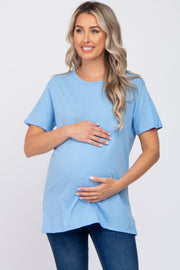 Light Blue Oversized Short Sleeve Maternity Top