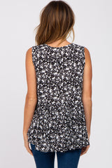 Black Floral Sleeveless Peplum Top