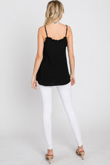 Black Fringe V-Neck Top