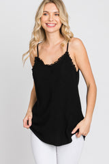 Black Fringe V-Neck Top