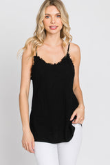 Black Fringe V-Neck Top