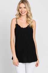 Black Fringe V-Neck Top