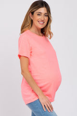 Neon Coral Oversized Short Sleeve Maternity Top