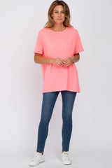 Neon Coral Oversized Short Sleeve Top