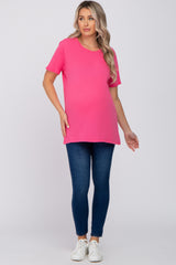 Fuchsia Oversized Short Sleeve Maternity Top