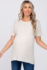 Beige Oversized Short Sleeve Maternity Top