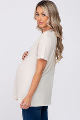 Beige Oversized Short Sleeve Maternity Top