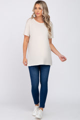 Beige Oversized Short Sleeve Maternity Top