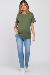 Olive Oversized Short Sleeve Maternity Top