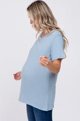 Slate Blue Oversized Short Sleeve Maternity Top