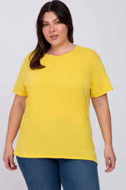 Yellow Solid Short Sleeve Plus Top