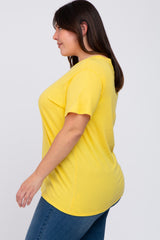 Yellow Solid Short Sleeve Plus Top