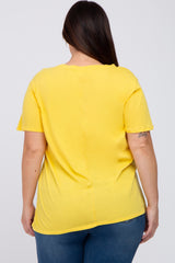 Yellow Solid Short Sleeve Plus Top