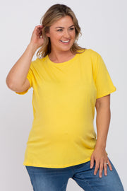 Yellow Solid Short Sleeve Plus Maternity Top