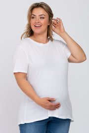 White Solid Short Sleeve Plus Maternity Top