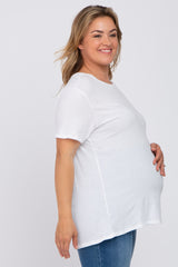 White Solid Short Sleeve Plus Maternity Top