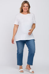 White Solid Short Sleeve Plus Maternity Top