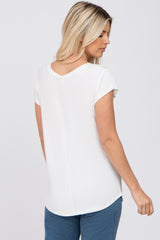 White Solid Short Sleeve Curved Hem Top