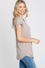 Taupe Solid Short Sleeve Curved Hem Top