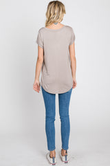 Taupe Solid Short Sleeve Curved Hem Top