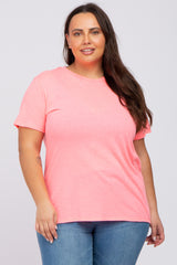 Neon Pink Solid Short Sleeve Plus Top