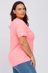 Neon Pink Solid Short Sleeve Plus Top