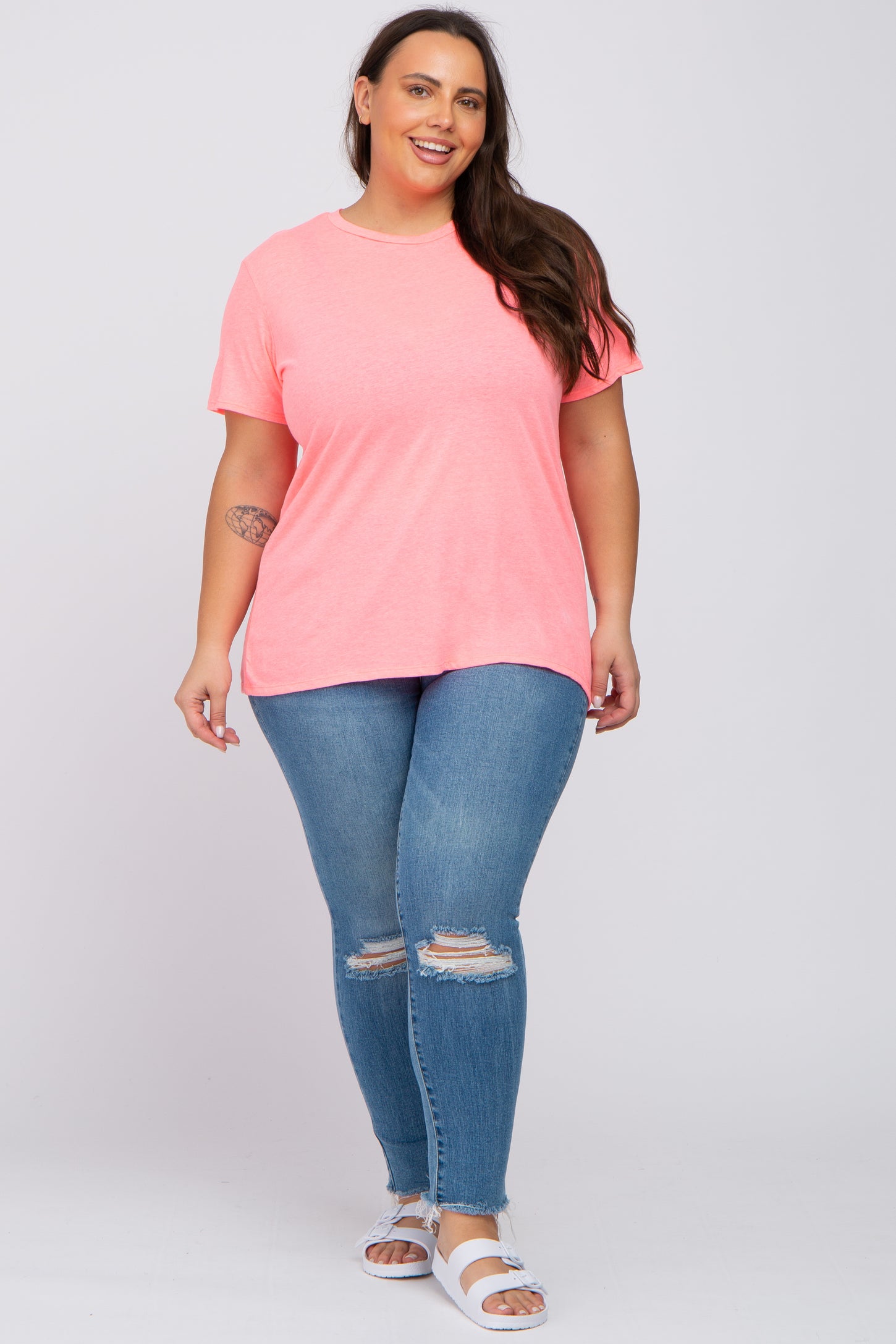 Neon Pink Solid Short Sleeve Plus Top– PinkBlush