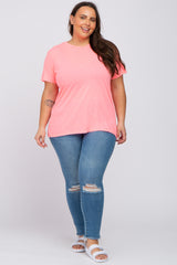 Neon Pink Solid Short Sleeve Plus Top