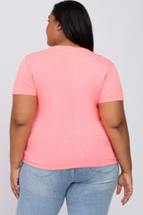 Neon Pink Solid Short Sleeve Plus Maternity Top