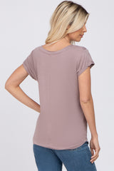 Mauve Solid Short Sleeve Curved Hem Top