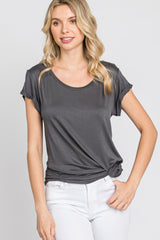 Charcoal Solid Short Sleeve Curved Hem Top