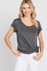 Charcoal Solid Short Sleeve Curved Hem Top