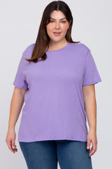 Lavender Solid Short Sleeve Plus Maternity Top