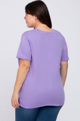 Lavender Solid Short Sleeve Plus Top