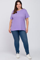 Lavender Solid Short Sleeve Plus Top