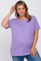 Lavender Solid Short Sleeve Plus Maternity Top