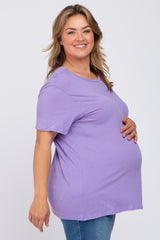 Lavender Solid Short Sleeve Plus Maternity Top