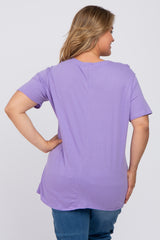 Lavender Solid Short Sleeve Plus Maternity Top