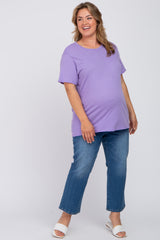 Lavender Solid Short Sleeve Plus Maternity Top