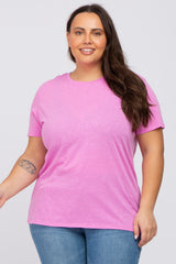 Pink Heathered Short Sleeve Plus Top