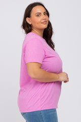 Pink Heathered Short Sleeve Plus Top