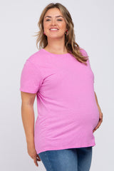 Pink Heathered Short Sleeve Plus Maternity Top