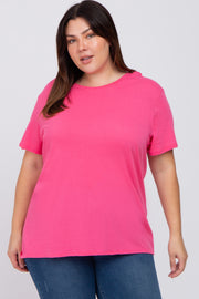 Fuchsia Solid Short Sleeve Plus Top