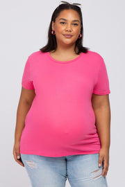 Fuchsia Solid Short Sleeve Plus Maternity Top