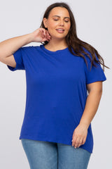 Royal Blue Solid Short Sleeve Plus Maternity Top