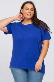 Royal Blue Solid Short Sleeve Plus Top