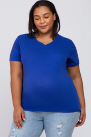 Royal Blue Solid Short Sleeve Plus Maternity Top