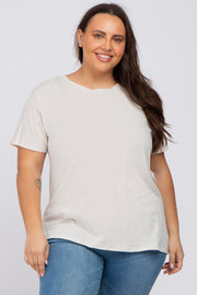 Beige Solid Short Sleeve Plus Top